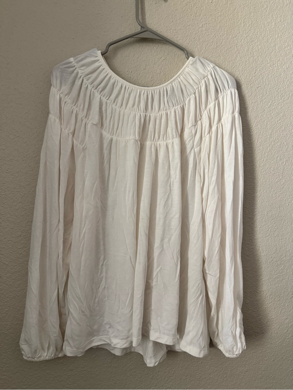 Lightweight White Peasant-Style Long Sleeve Top